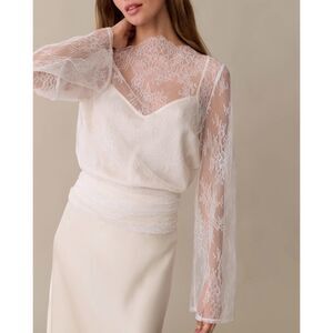 Few Moda o.p.t Salome Lace High Neck Long Sleeve Tie Back Top White S
